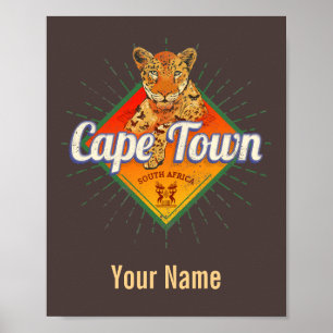 Affiche Cap Afrique du Sud Retro Leopard Vintage
