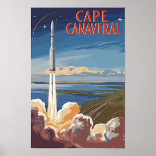 Affiche Cape Canaveral Floride Art de voyage peint rétro