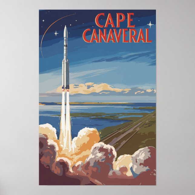 Affiche Cape Canaveral Floride Art de voyage peint rétro (Devant)