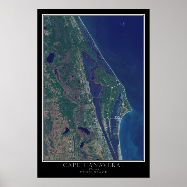 Affiche Cape Canaveral Floride De L'Espace Carte Satellite (Devant)