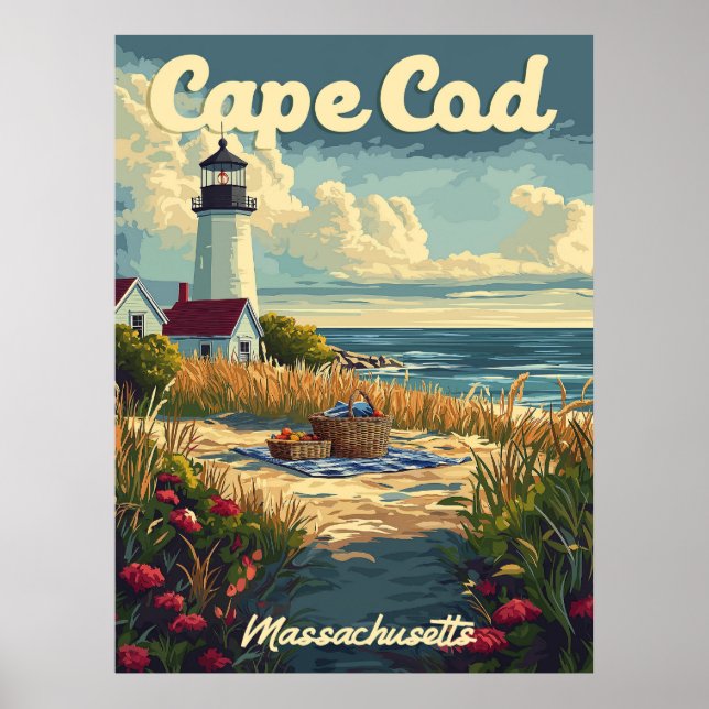 Affiche Cape Cod Beach, Massachusetts Vintage (Devant)