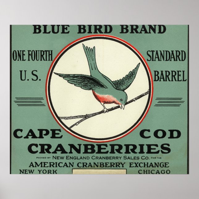 Affiche Cape Cod Blue Bird Brand Cranberry Étiquette (Devant)