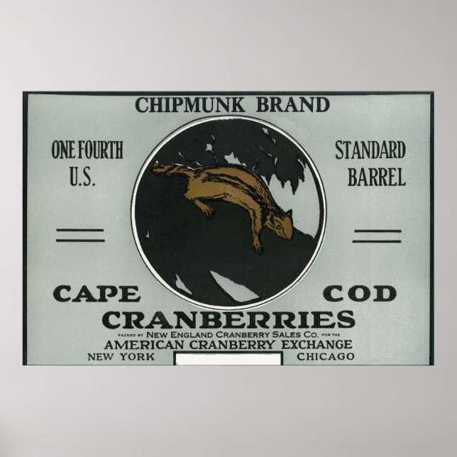 Affiche Cape Cod Chipmunk Marque Cranberry Étiquette (Devant)