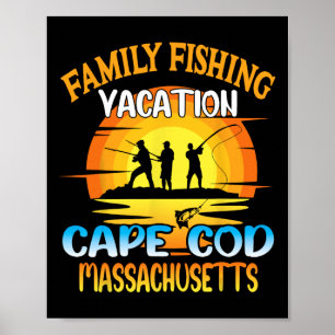 Affiche Cape Cod Machusetts Famille Pêche Coucher du solei