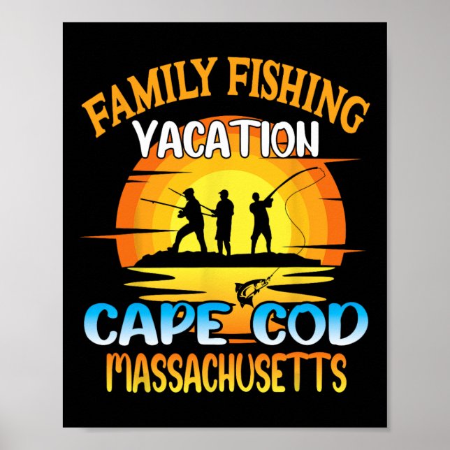 Affiche Cape Cod Machusetts Famille Pêche Coucher du solei (Devant)