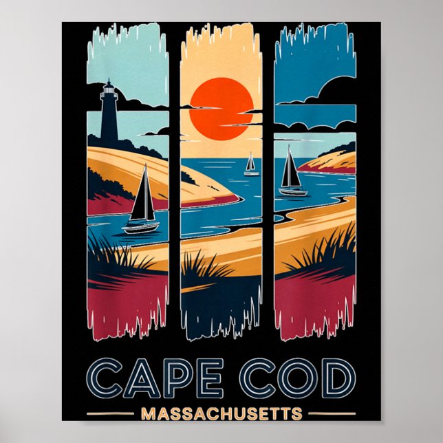 Affiche Cape Cod Machusetts Voyage Vintage Voilier Plage (Devant)