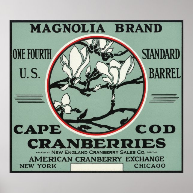 Affiche Cape Cod Magnolia Brand Cranberry Étiquette (Devant)