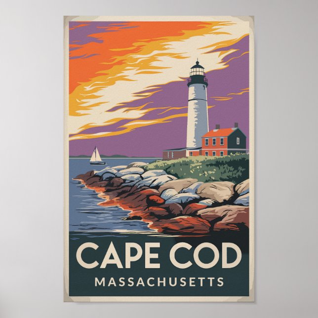 Affiche Cape Cod Massachusetts Illustration Art de Voyage (Devant)