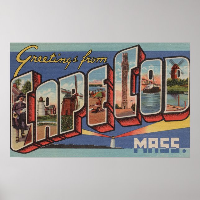 Affiche Cape Cod, MassachusettsScènes de grandes lettres (Devant)