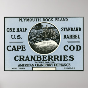 Affiche Cape Cod Plymouth Rock Marque Cranberry Étiquette