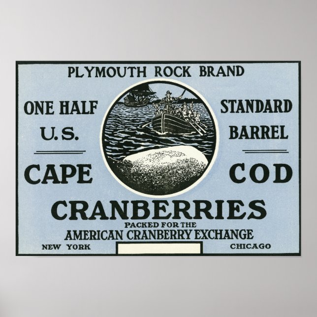 Affiche Cape Cod Plymouth Rock Marque Cranberry Étiquette (Devant)