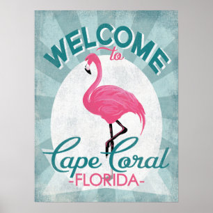 Affiche Cape Coral Florida Flamant rose rose Retro