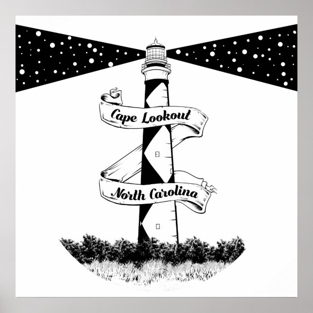 Affiche Cape Lookout Lighthouse noir et blanc (Devant)