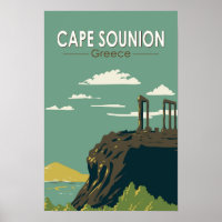 Cape Sounion Grèce Travel Art Vintage