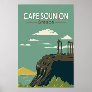 Affiche Cape Sounion Grèce Travel Art Vintage