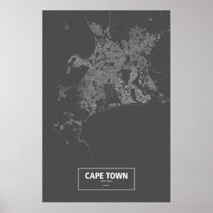 Affiche Cape Town, Afrique du Sud (blanche sur le noir)