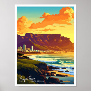 Affiche Cape Town Afrique du Sud Voyage illustration Vinta