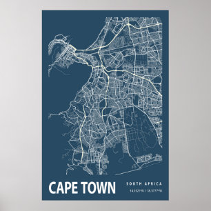 Affiche Cape Town South Africa City Map Line Art