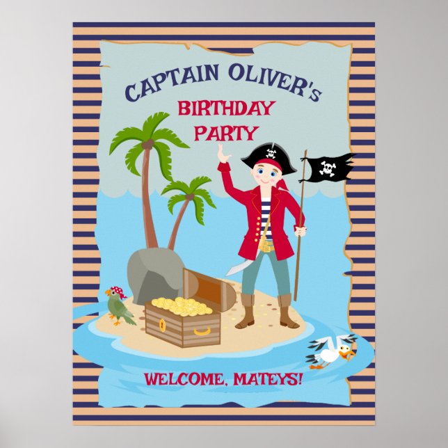 Affiche Capitaine Boy Pirate bateau Bienvenue fête d'anniv (Devant)