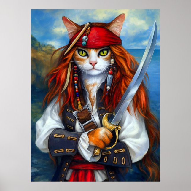Affiche Capitaine Claws de la mer d'Azur | Chat pirate (Devant)