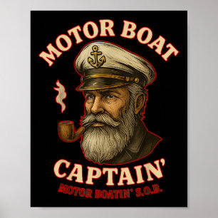 Affiche Capitaine de bateau à moteur drôle de bateau ponto