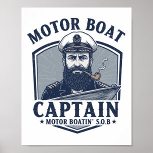 Affiche Capitaine de bateau à moteur drôle de bateau ponto