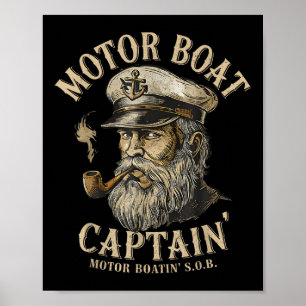 Affiche Capitaine de bateau à moteur drôle de bateau ponto
