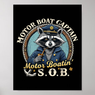Affiche Capitaine de bateau à moteur drôle Raton laveur na