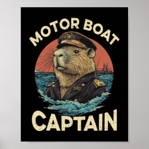 Affiche Capitaine de bateau à moteur Funny Capybara Marine
