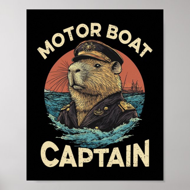 Affiche Capitaine de bateau à moteur Funny Capybara Marine (Devant)