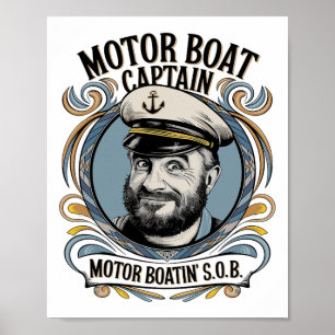 Affiche Capitaine de Bateau à Moteur Humour de Bateau Drôl