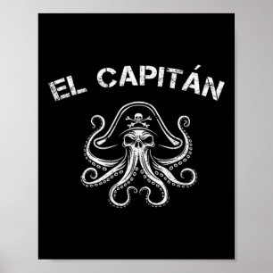 Affiche Capitaine de bateau poulpe ponton pirate nautique
