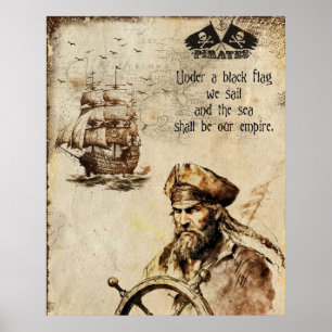 Affiche capitaine et navire de pirates vintages