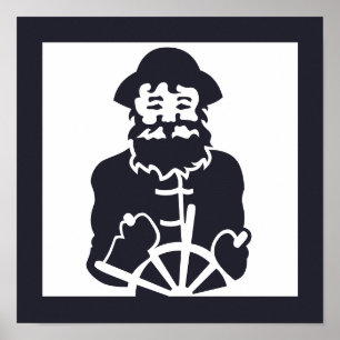 Affiche CAPITAINE nautique en mer  