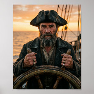 Affiche Capitaine Pirate Patiné au Barreur du Navire Couch