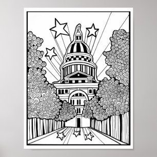 Affiche Capitol Building Texas Coloration Page Art