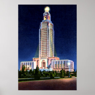 Affiche Capitol d'état de Baton Rouge Louisiane la nuit