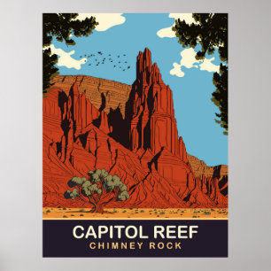 Affiche Capitol Reef, Cheminée de roche, Voyage