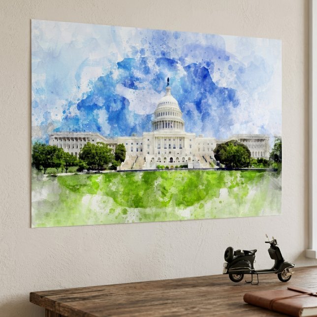 Affiche Capitole des États-Unis à Washington DC Aquarelle (United States Capitol in Washington DC Watercolor. Poster)