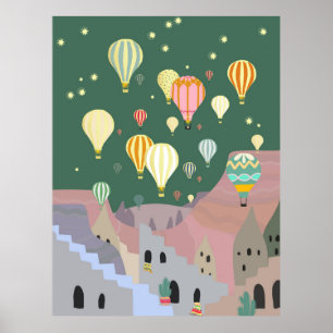 Affiche Cappadocia Night Art   Hot Air Balloon Turquie