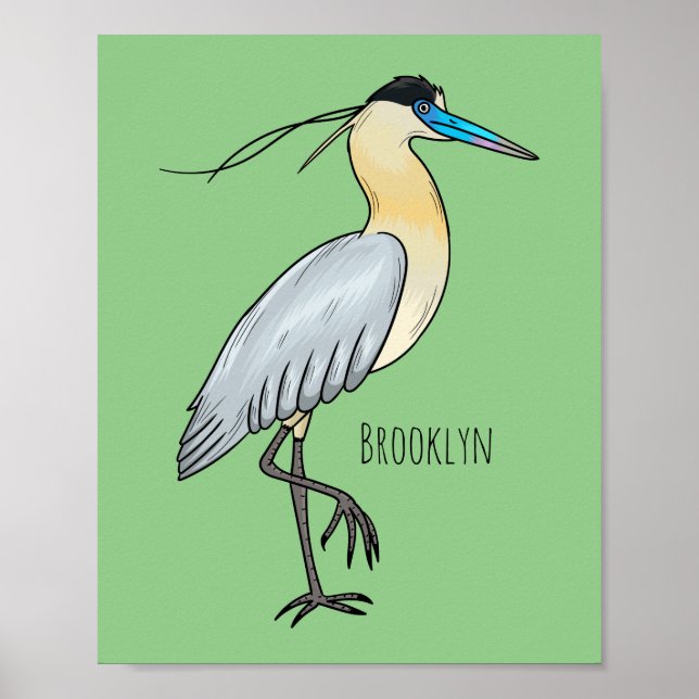 Affiche Capped heron bird cartoon illustration (Devant)