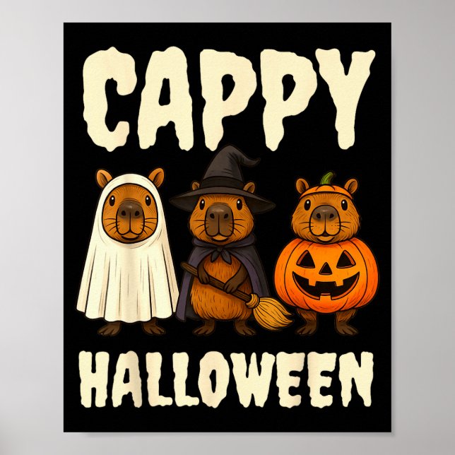 Affiche Cappy Halloween Funny Capybara Ghost Witch Pumpkin (Devant)