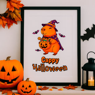 Affiche Cappy Halloween Funny Capybara Sorcière Éffrayante