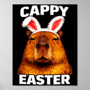 Affiche Cappy Pâques drôle capybara oreilles de lapin anim