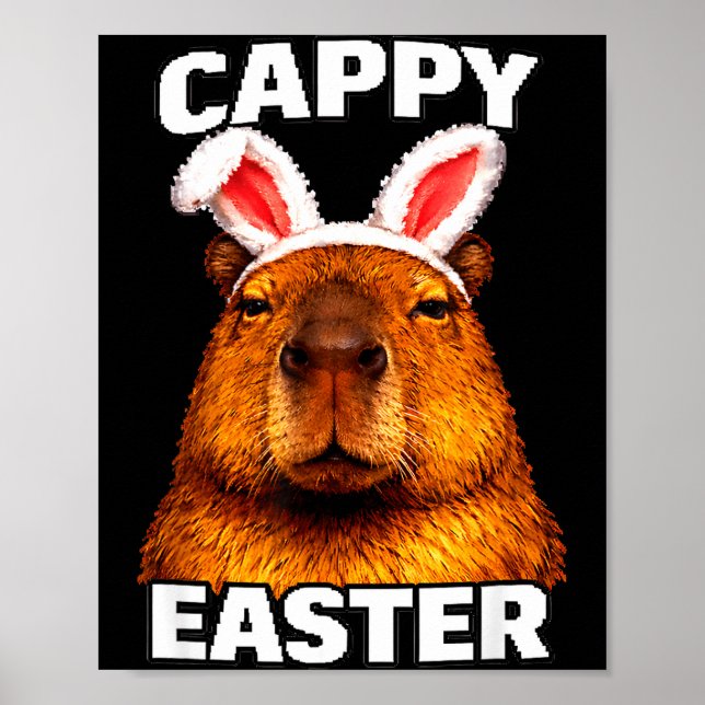 Affiche Cappy Pâques drôle capybara oreilles de lapin anim (Devant)