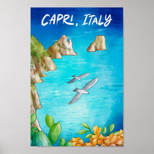 Affiche Capri Italie Art Aquarelle Voyage Illustration