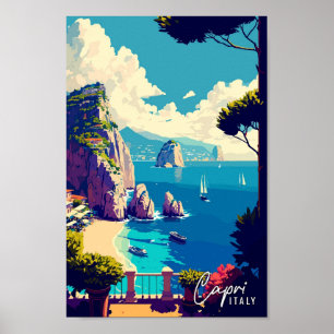 Affiche Capri Italie Art illustration de voyage vintage