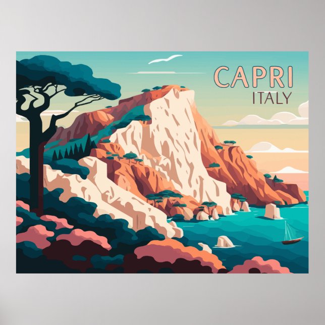 Affiche Capri Italie Citron Méditerranée île Rétro (Devant)