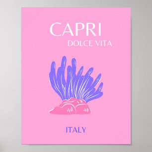 Affiche Capri, Italie, Preppy, rose