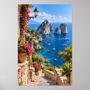 Affiche Capri Italie Roches Faraglioni Mur Méditerranéen A